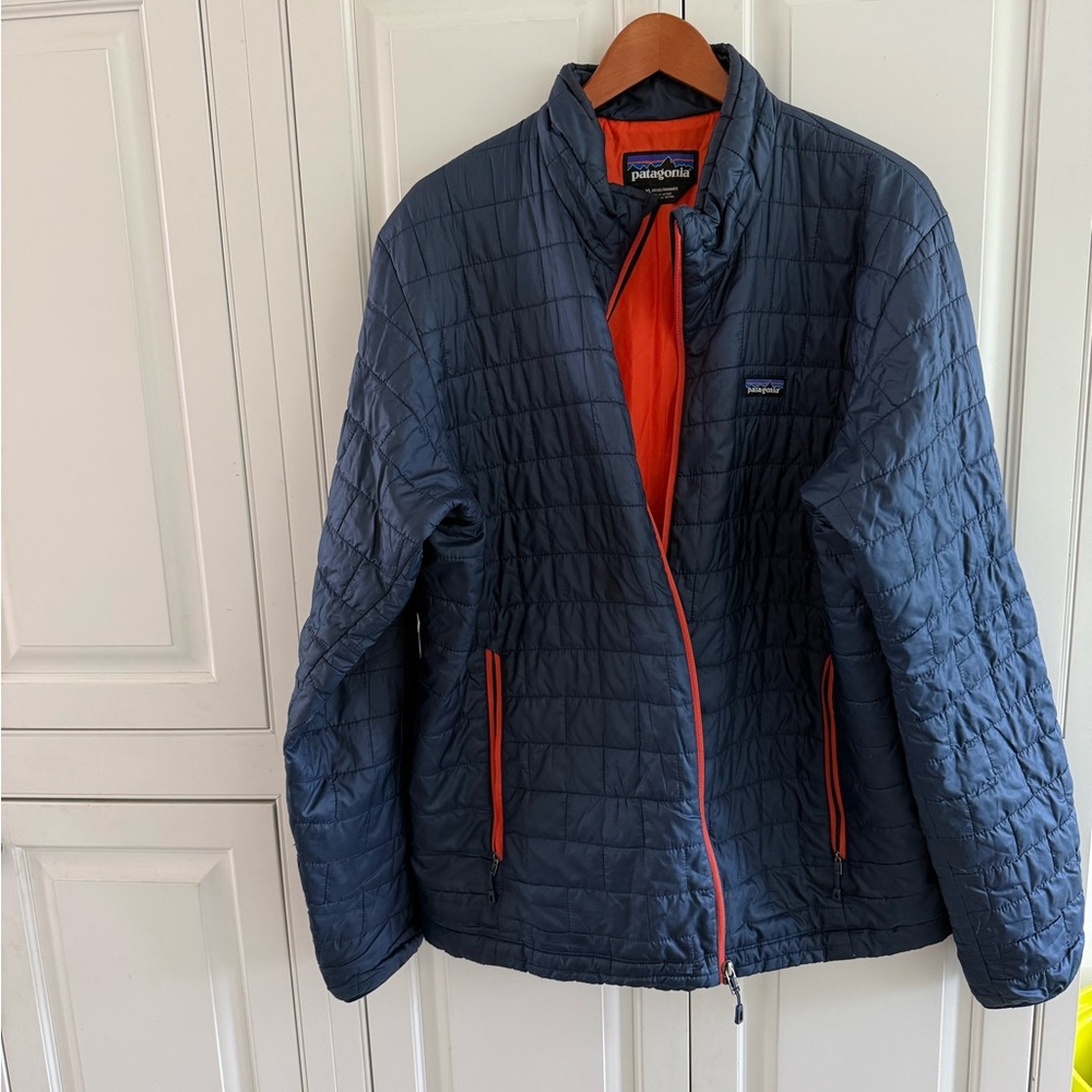 Patagonia Men's Navy and Orange Puffer Jacket